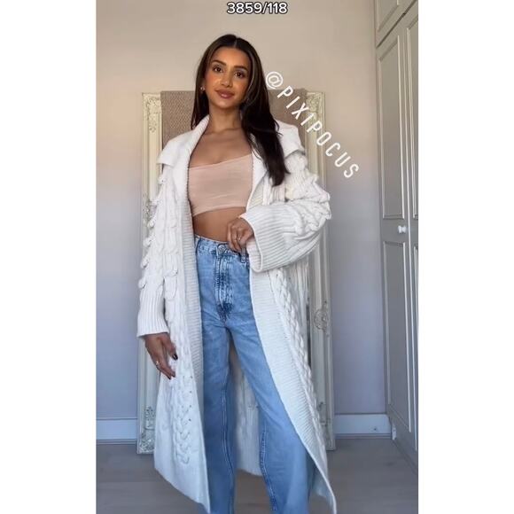 ZARA KNIT COAT / COATIGAN KNIT LONGLINE SWEATER COAT ECRU - Picture 3 of 13